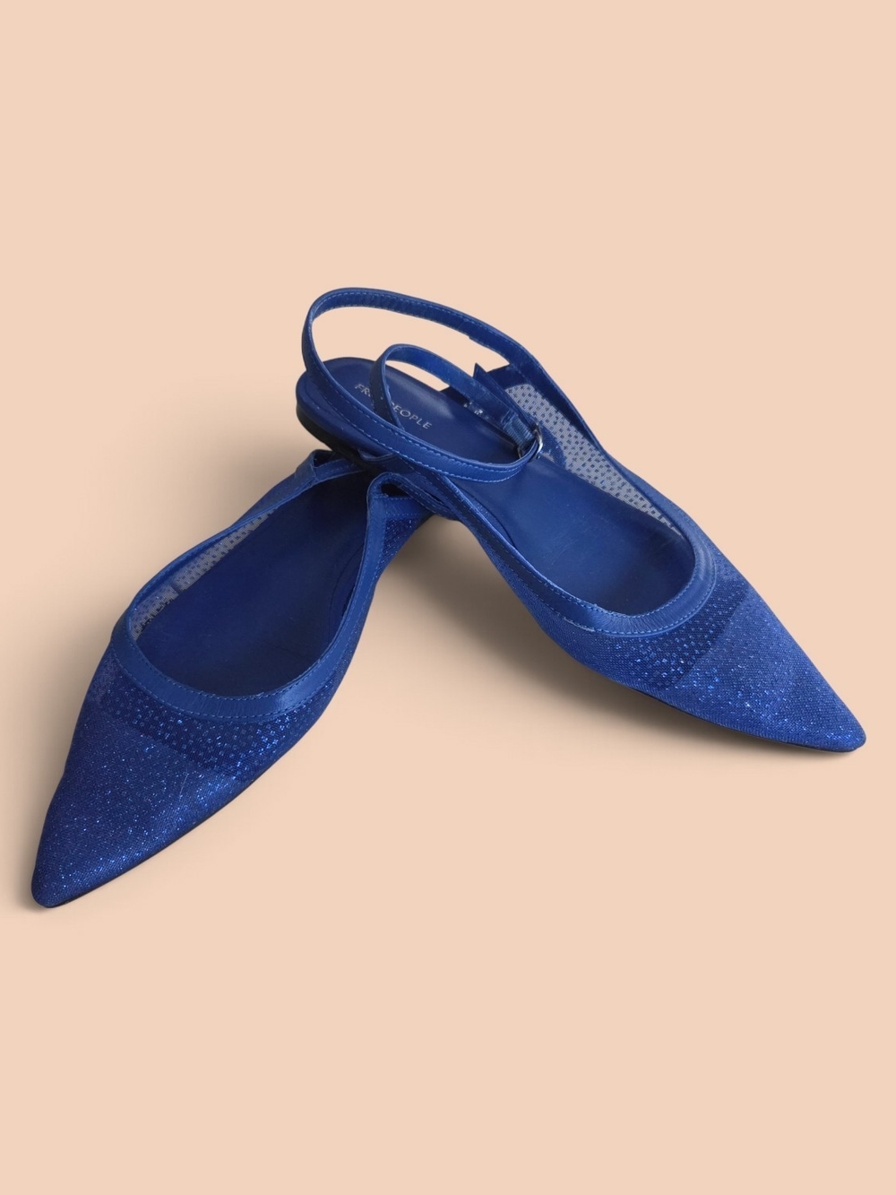 Free People Jules Blue Pointed Toe Mesh Glitter Flats- US 8